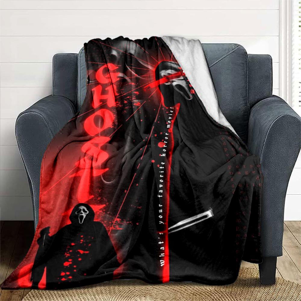 Mask Ghost Print Flannel Blanket High Quality Warm Comfortable Cover for All Seasons Perfect for Gifts Home Decor