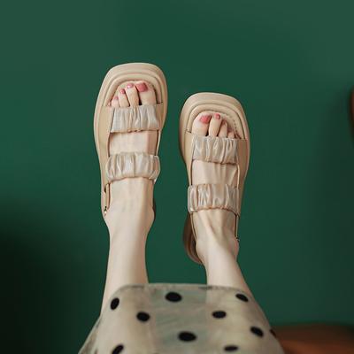 Летняя женская обувь, женские босоножки на платформе, натуральная кожа, сандалии на толстом каблуке на плоской подошве, туфли на каблуке из коровьей кожи