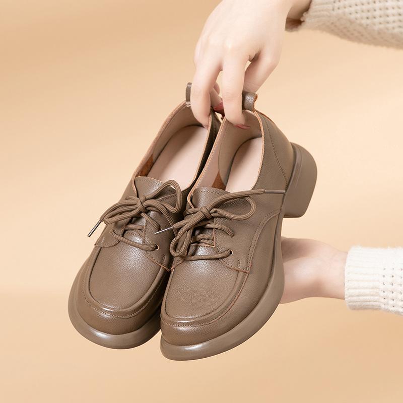 Модная платформа GKTINOO Женская обувь из натуральной коровьей кожи с круглым носком, шнуровкой и массивной подошвой, женская обувь на низком каблуке, ручной работы, больших размеров