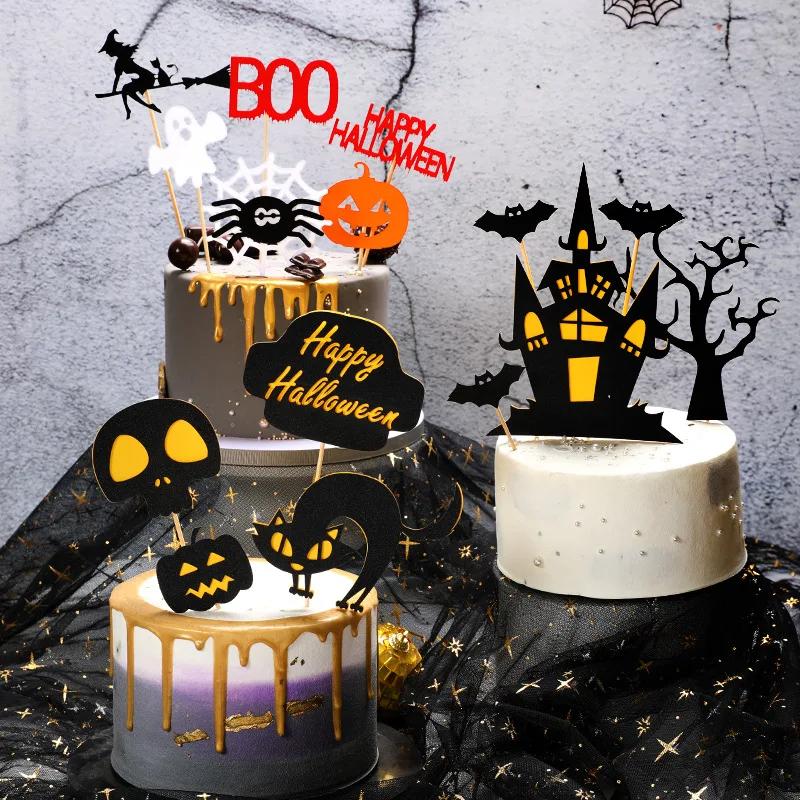 Halloween DIY Cake Toppers Cupcake Topper Castle Vampire Ghost Witch Pumpkin Cake Flags Kids Wedding Birthday Party Baking Decor