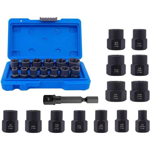 13+1 Piece Nut Remover Set, Nut Extractor Socket, Impact Bolt Remover Tool Set for Car Repair and Easy Furniture Assembly, Includes Nut Extractor Sock