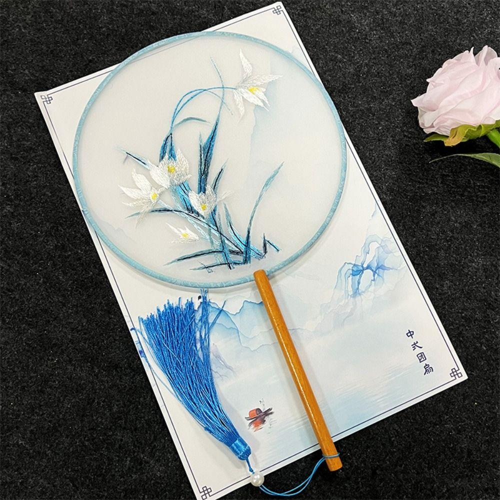 Ручной веер в китайском стиле с подвеской из шелка, винтажный вышитый веер, домашний декор