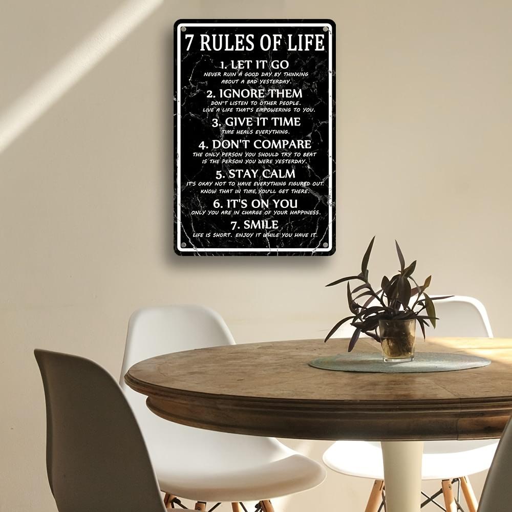 Mens Wall Mounted Metal Tin Sign 7 Rules of Life Wall Painting Motivational Poster Reading Sign Inspirational Poster Classroom