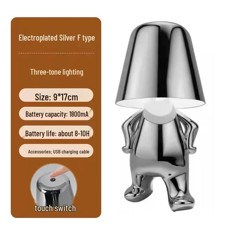 Creative Thinker Electroplated Gold Table Lamp: Rechargeable Night Light & Bedroom Ornament