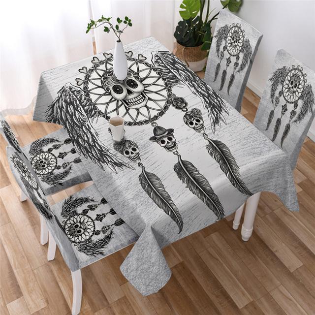 Скатерть с синим черепом, готическая скатерть, черно-белая акварель, декоративная скатерть, моющаяся грязеотталкивающая скатерть