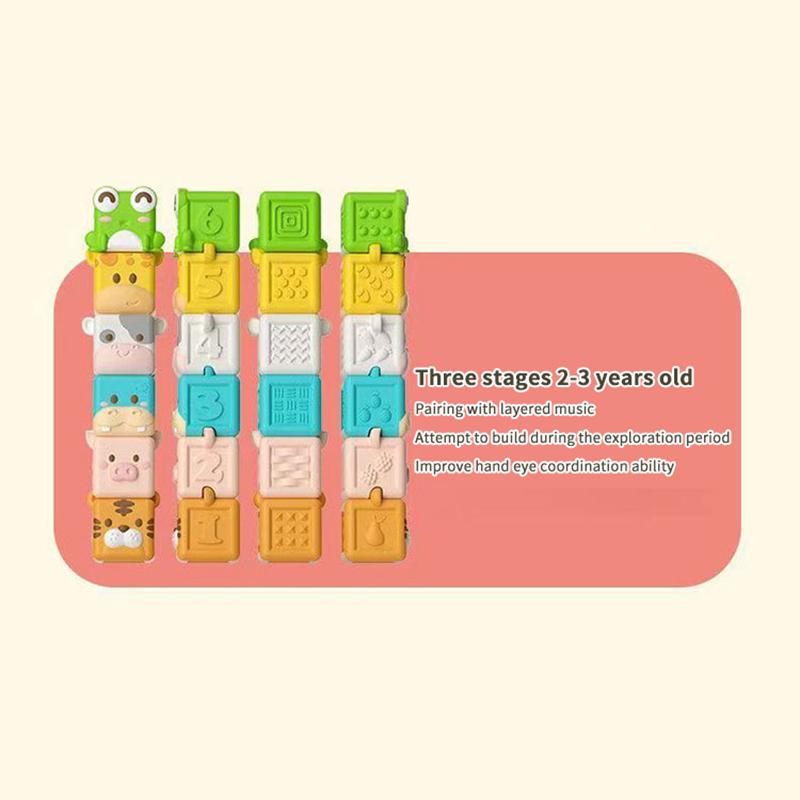 1 набор 3D кубиков с животными, stacking toy, мягкие силиконовые строительные блоки для малышей, развивающие сенсорные игрушки Монтессори, игрушки для ванны