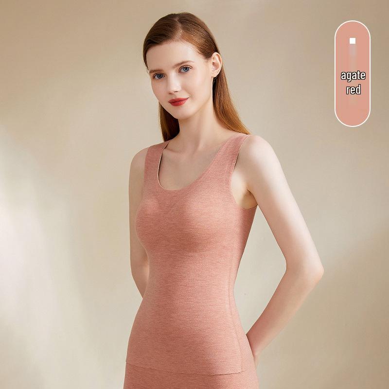 Женский бесшовный комплект из кашемира и шелка: жилет и кальсоны с встроенным бюстгальтером - на флисовой подкладке и плотный для осени