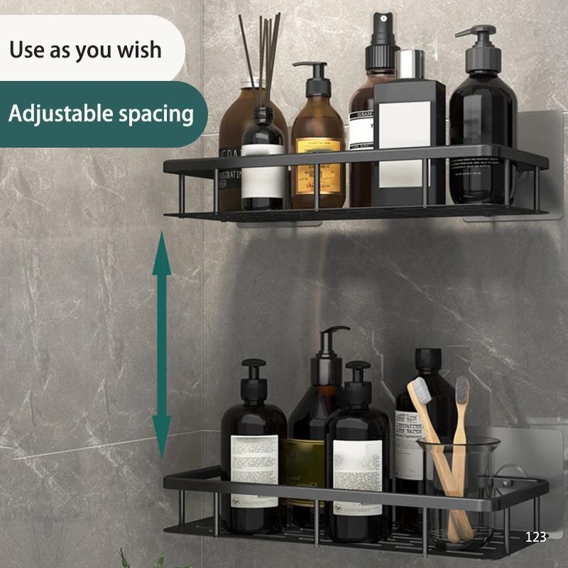 Kitchen Storage Bathroom Shelves Organizer Aluminum Alloy Shower Shelf  Accessories Shampoo Rack Multi-scenario No Drill Shelf