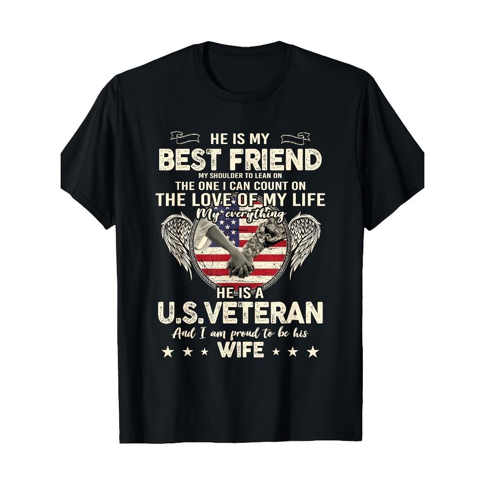 Proud US Veteran Wife T-Shirt - Spouse Apparel with American Flag & Dog Tag Design, Breathable -Like Fabric, Unisex Fit Short