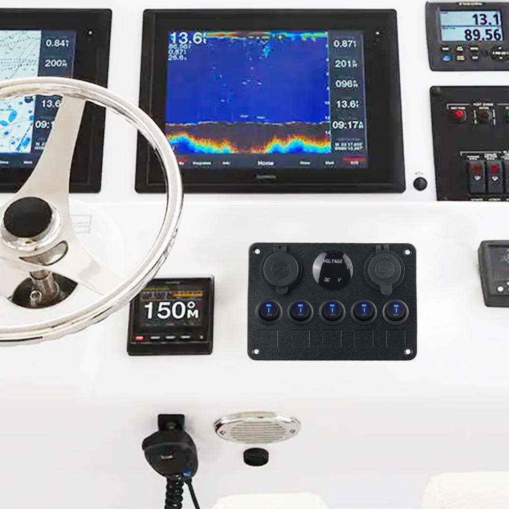 5-клавишная автомобильная панель переключателей автомобильные аксессуары морской светодиодный рокер 12 В розетка комбинированная панель переключателей для лодки двойной порт USB водонепроницаемый цифровой вольтметр