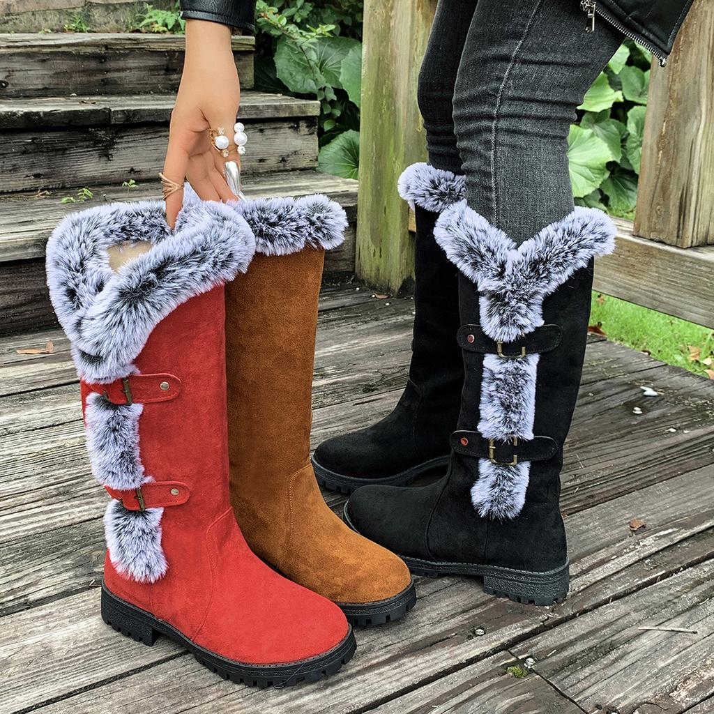 Women's Large Size Soft Sole Winter Warm Anti-slip Fur One Snow Boots Padded Lined Ankle Boots Waterproof Outdoor Sports Boots Cotton Boots