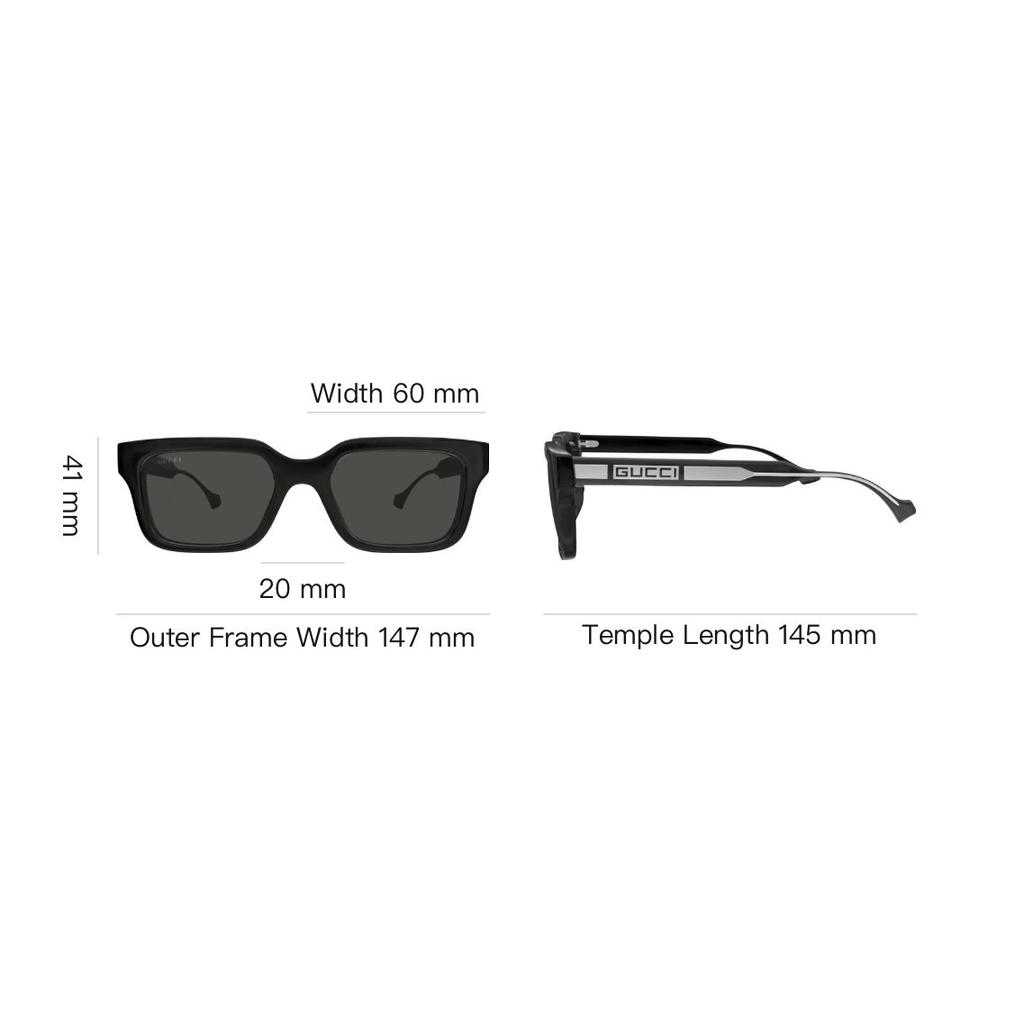 Gucci Color Block Letter Print Rectangular Sunglasses Men sunglasses Black GG1732SK-001