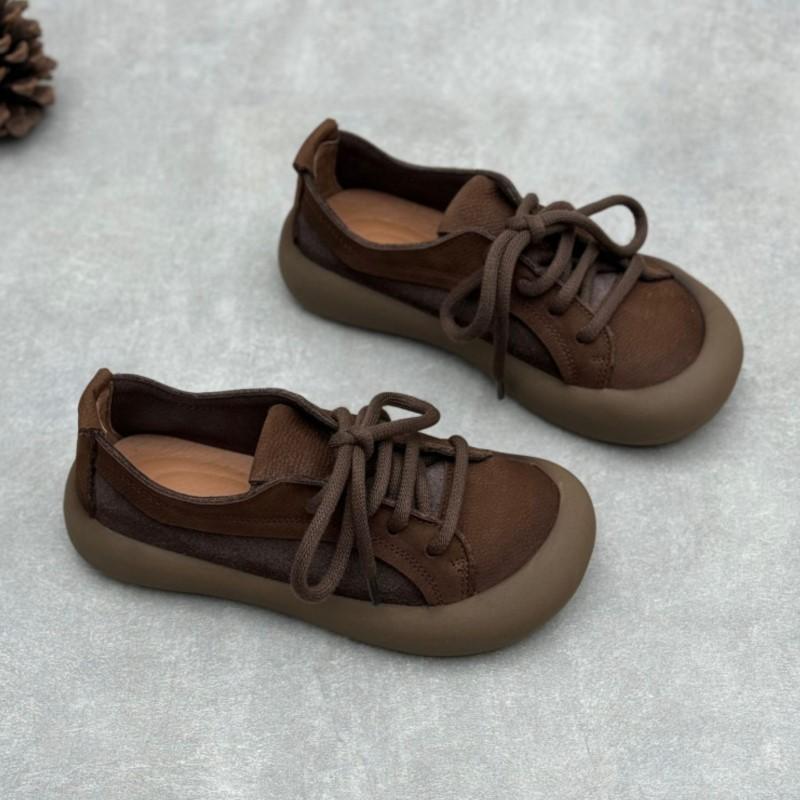 Johnature Ретро натуральная кожа шнуровка женские туфли повседневные круглый носок коровья кожа балетки