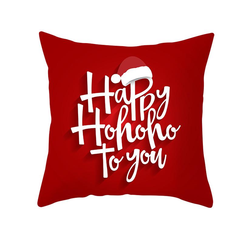 Merry Christmas Gift Decoration Pillowcase Red Print Cushion Cover Home Sofa Festive Short Plush Material
