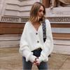 2025 Autumn/Winter Women's V-Neck Solid Color Loose Knit Cardigan