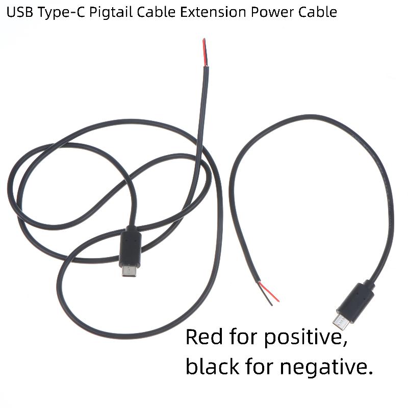 Кабель-удлинитель USB Type-C, кабель питания, штекер USB-C на 2 голых провода, разъем с открытым концом для DIY, ремонтный провод