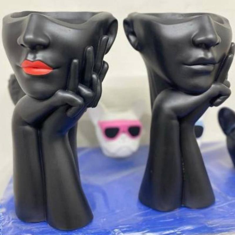 Abstract Face Flower Pots Mold Epoxy Resin Molds Pen Holder Candle Holder Cement Planter Silicone Mould Home Decorations