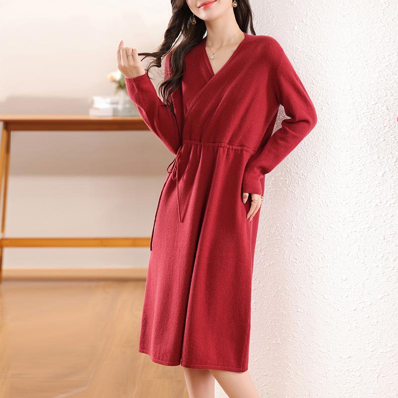 Women's Cashmere Dress Qinghe Cashmere 30% Cashmere 70% Wool Autumn and Winter Cashmere Skirt Soft and Warm
