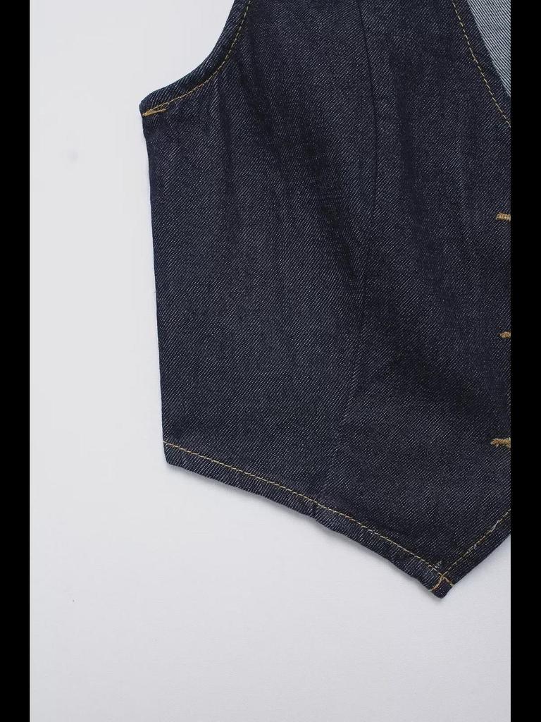 European & American Style Women's Slim Denim Vest and Wide-Leg Pants Set