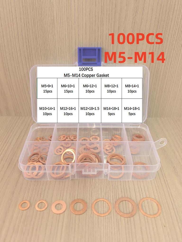100 шт. Набор прокладок из красной меди M4-M20 Комбинации маслосъемных колец и уплотнительных колец