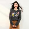 2025 Women Sweaters Knitting Basic Embroidered Flowers Grey O-Neck Style Loose Pullover Sweater