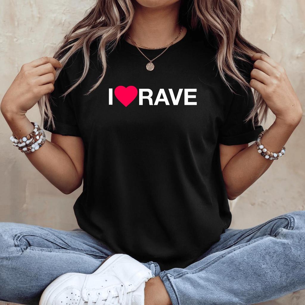 I Love Rave Shirt Trippy Rave Outfit After Party Lover Gift Dj Tee Acid Techno Clubwear Deep House Music Festival Shirt Edm Raver Nightclub