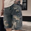Summer Men's Short  Fashion Casual Slim Distressed Denim Shorts