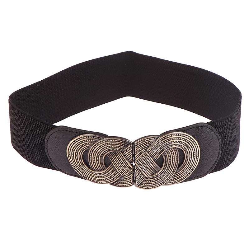 Vintage Elegant Wide Elastic Waistband Metal Buckle For Women Decoration Belts