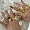 FLASHBUY New Trend Creative Chic Gold Color Curve Irregular Geometric Love Leaf Stainless Steel Unique Ring Fashion Zircon Gift