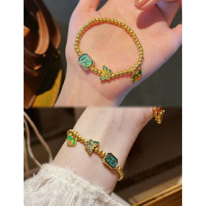 Gold shop-style bracelet, traditional sand gold bracelet, enamel-coated colorful butterfly bracelet, gift for women