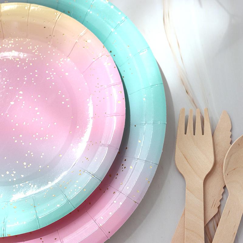 Rainbow Birthday Disposable Tableware Rainbow Gradient Rainbow Plates Napkins Kids Girls Happy Rainbow Birthday Party Supplies