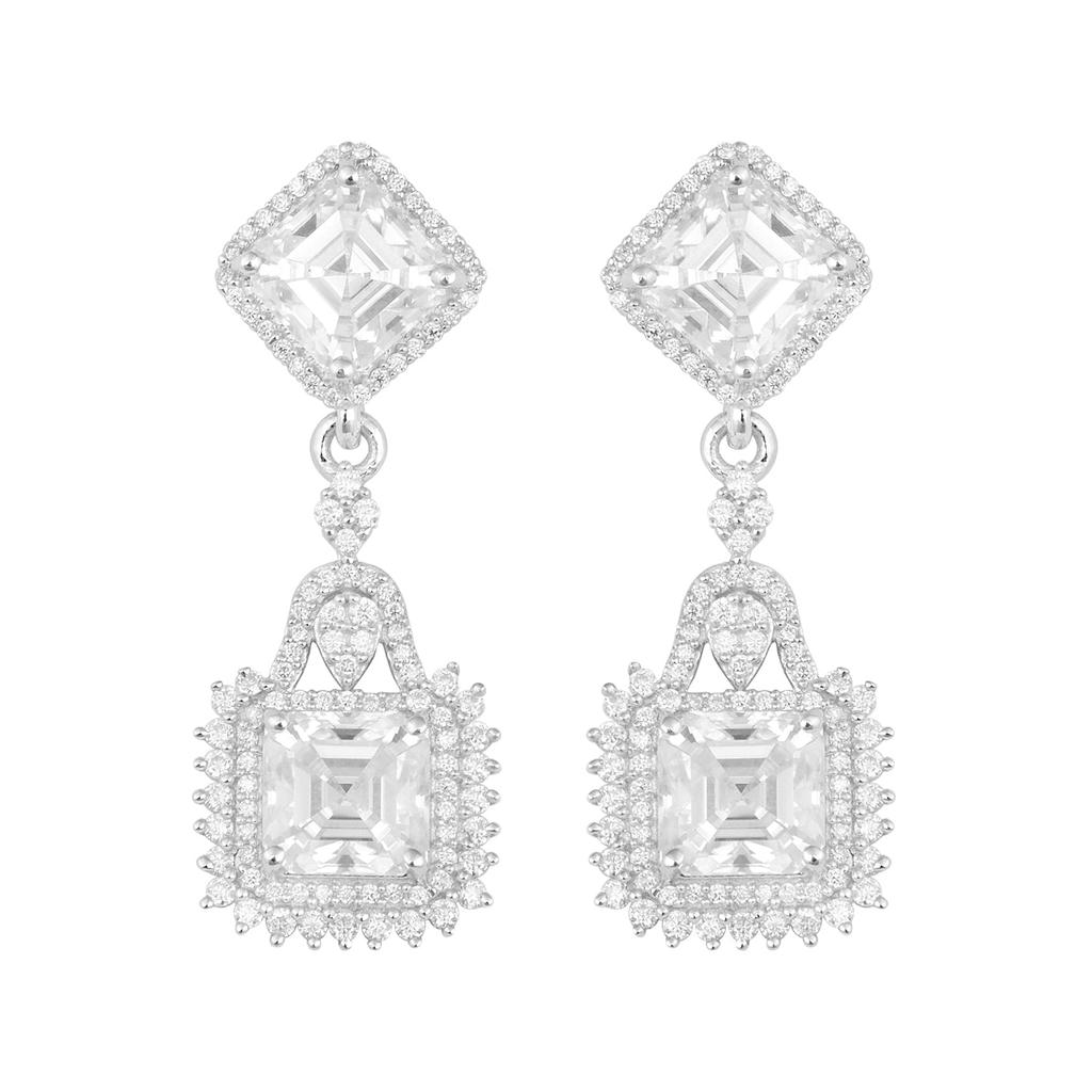 Серьги-кольца с муассанитами Asscher - Стерлинговое серебро 925 пробы