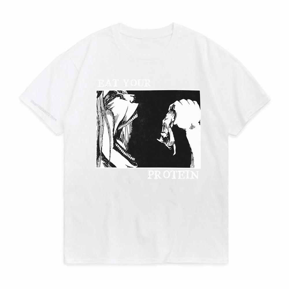 Eat Your Protein Attack On Titan Eren Yeager Print Tshirt Unisex Unisex Summer Casual Oneck Short Sleeve Tee