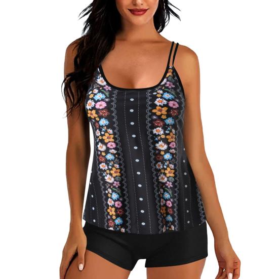 Комплект из 2 предметов: танкини, съемный ремешок, нагрудная накладка, регулируемые лямки, топы с эластичной талией, принтованные плавки, комплект пляжной одежды