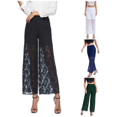 Широкие брюки для женщин, летние, эластичные, с высокой талией, свободные, с ажурным крючком, с цветочным кружевом, пляжные