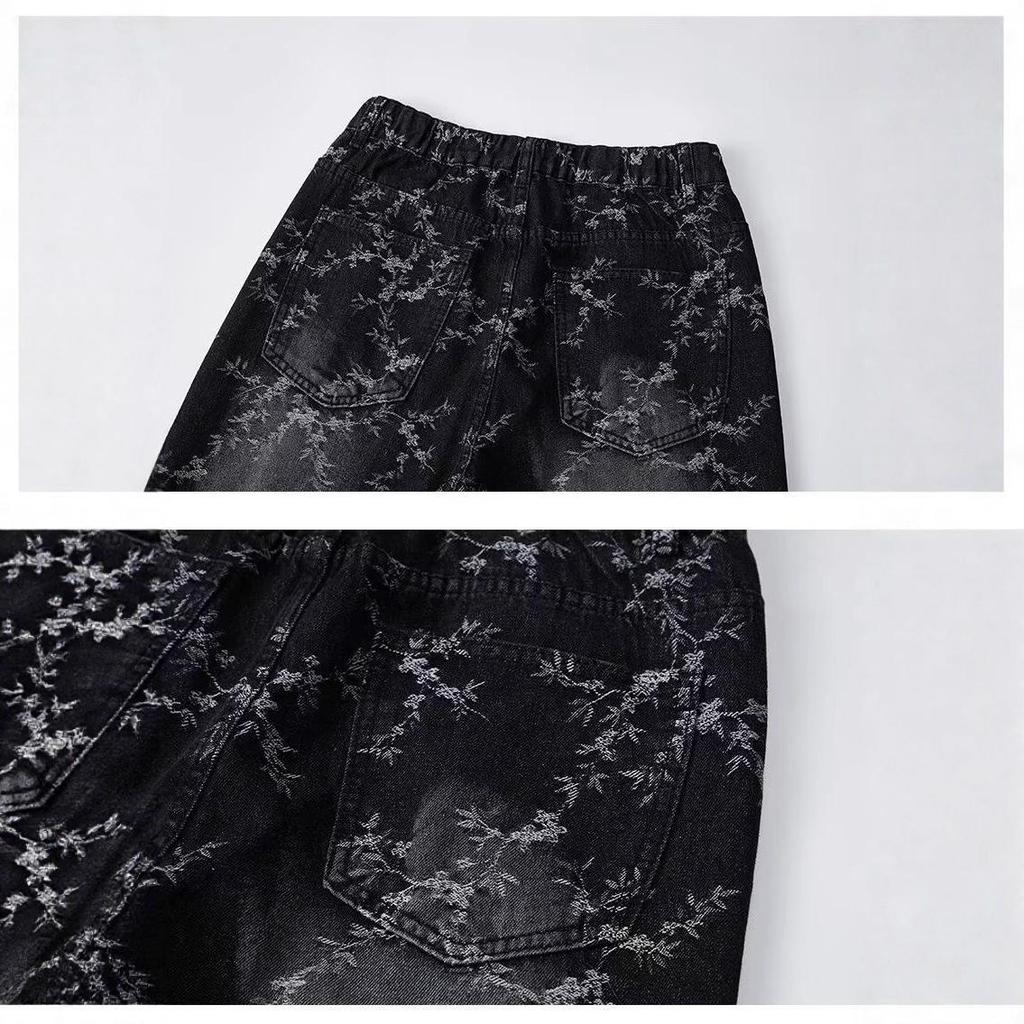 Модные Мужские Джинсы Statement Streetwear, Широкие Брюки Винтажной Стирки с Полуэластичным Поясом, Универсальные Брюки для Повседневного & Расслабленного Стиля