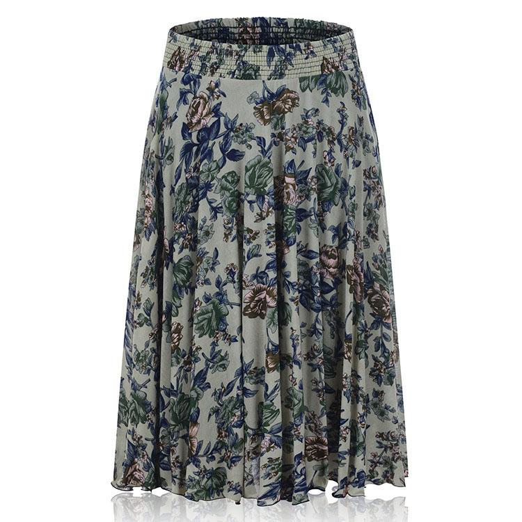 Женская юбка с высокой талией, весна и осень, женская юбка со складками, повседневные женские плавки, юбка средней длины с цветочным принтом, женская юбка