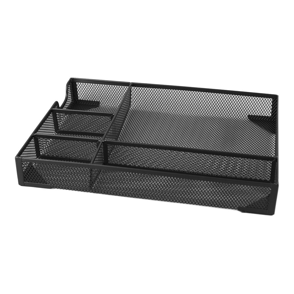 Metal Mesh Drawer Organizer Tray 5 Grids Multipurpose Stable Prevent Slip Metal Desk Organizer Storage Basket Black