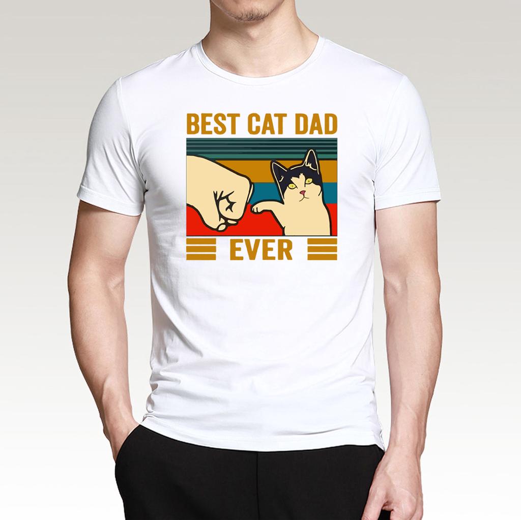 Best Cat Dad Ever Summer Men's T Shirt Cotton Short Sleeve Fashion Cute Streetwear Animal Cats Male Tops Casual Tshirt