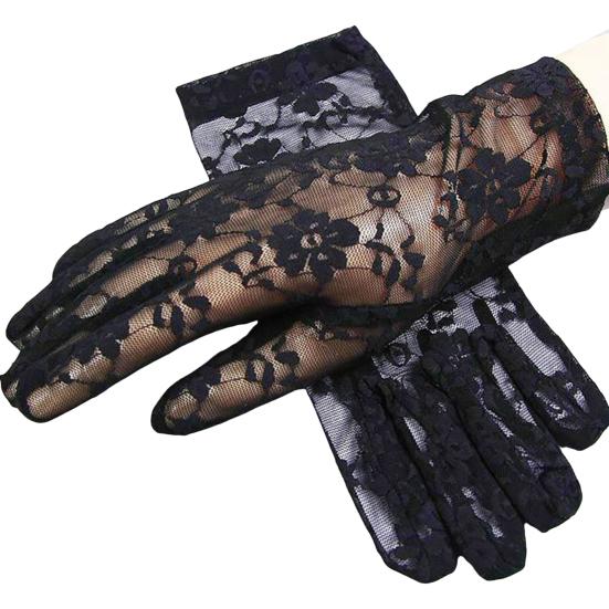 Women Sheer Lace Gloves Vintage Floral Wrist Gloves Fingerless Bridal Gloves for Derby Tea Party Opera Evening Prom Cosplay