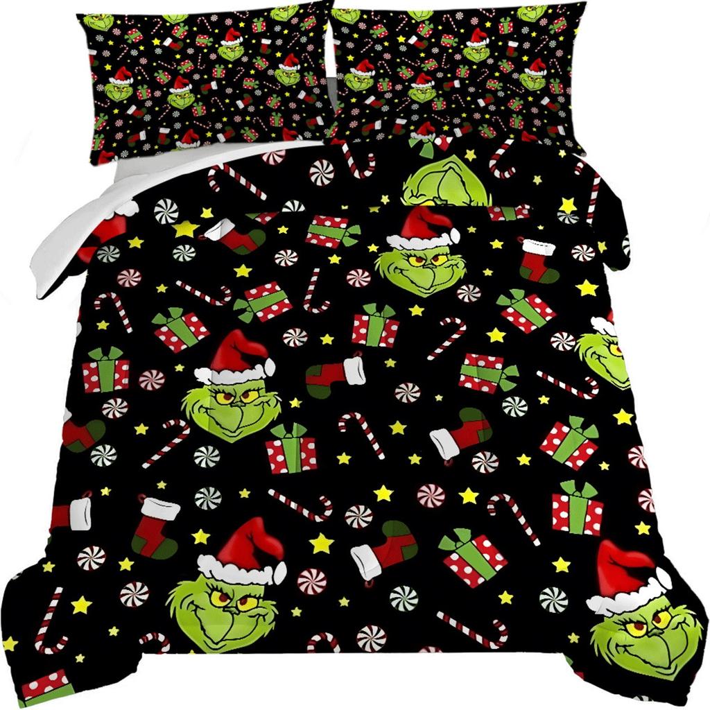 Пододеяльник с принтом рождественских украшений. Супермягкая матовая микрофибра для двуспальной кровати. Удобный комплект с застежкой-молнией и 2 наволочками.