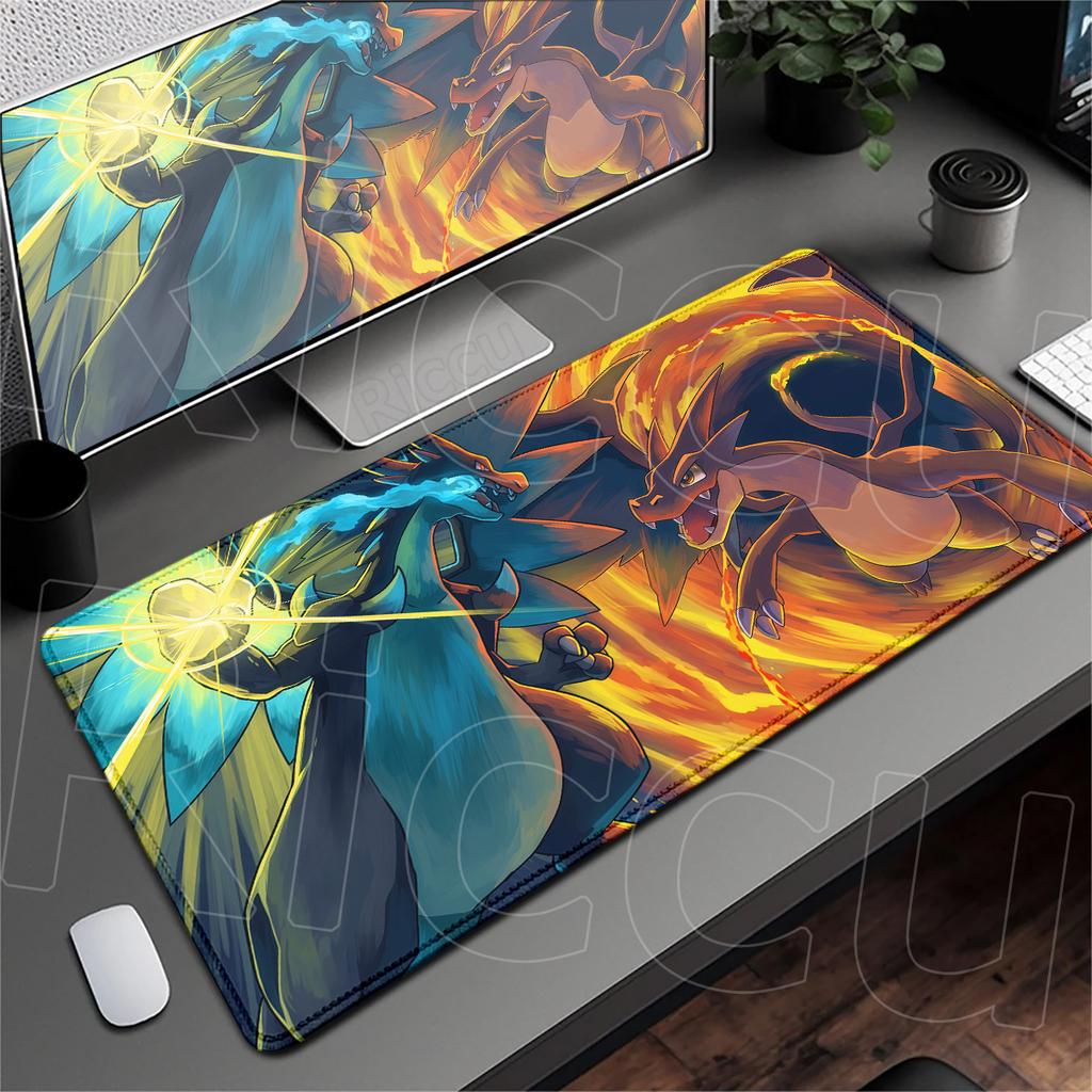 Locking Edge Washable Computer Desktop Mat XXL PC Laptop Anime Gaming Mouse pad P-Pokemon Charizard Keyboard Carpet Rubber Base