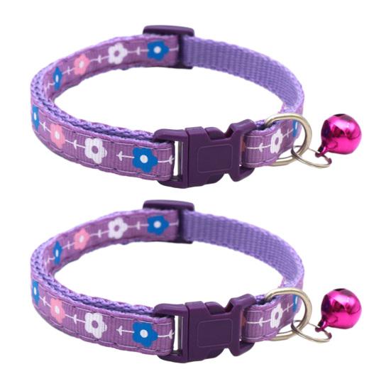 2 Pcs Pet Collar with Bell Floral Design Cat Collar with Buckle Adjustable Puppy Collar for Tiny Boys Girls Kitten Dogs Small Animals