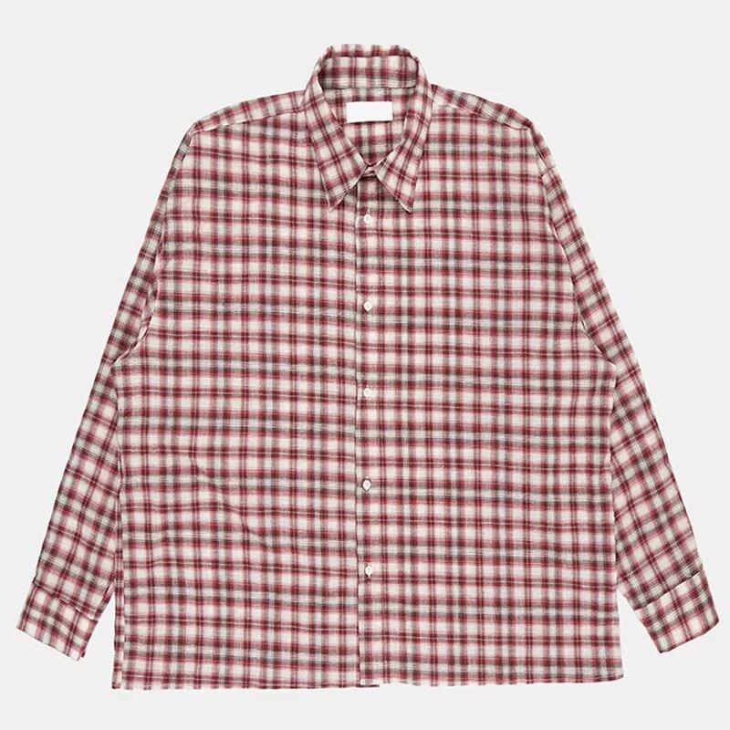 2024 Клетчатая рубашка с длинным рукавом в японском стиле Гонконга Ins Свободная рубашка для мальчиков Летнее модное универсальное повседневное пальто