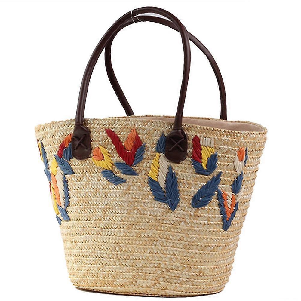 Women Shoulder Bag for Summer Straw Bag Woven Holiday Beach Bag Simple Embroidered Handbag Large