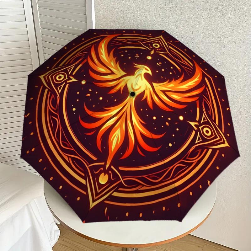 1pc Phoenix Rising Mandala Umbrella with Plastic Handle,Suitable for All Seasons Home Travel Outdoor UmbrellaDD1180