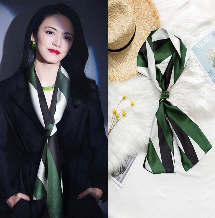 Шарф из искусственного шелка, сезонный маленький шарф, повязка на голову, длинный шарф, универсальный женский шарф с завязками