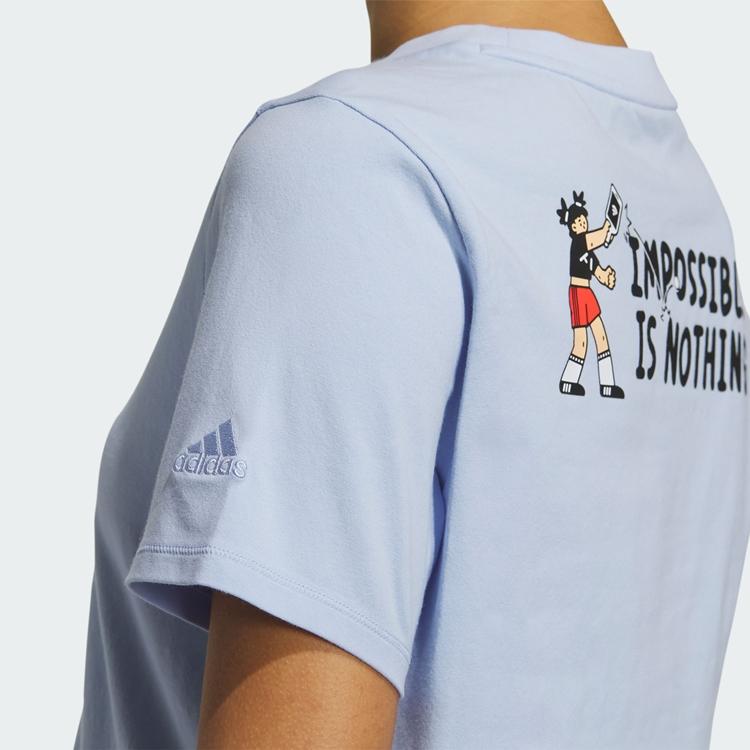 adidas Футболка с графическим логотипом и вышитым буквенным принтом, укороченный топ, женские топы, светло-розовый, синий, HY2819