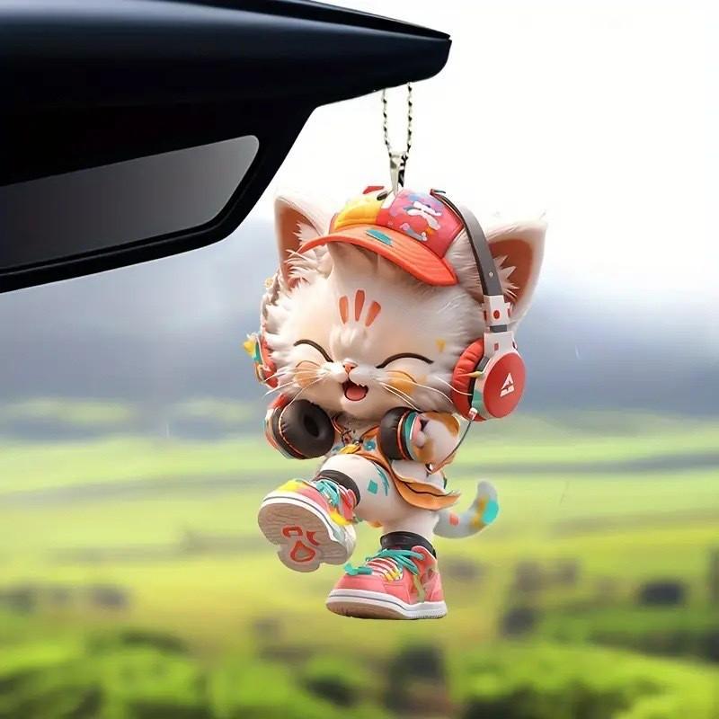 Cat Car Acrylic Hangtag Ornament Sleek Design Interior Decora Supplies Pendant