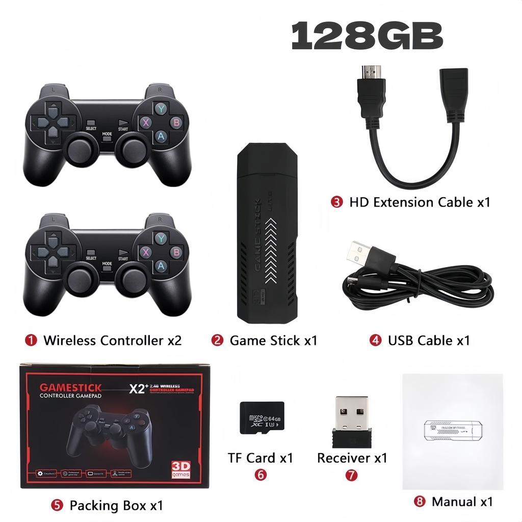 X2 Plus 4K Retro Game Console-128gb Memory, Dual Wireless Controller, Support 40 Simulators, Ideal Gift for Gamers